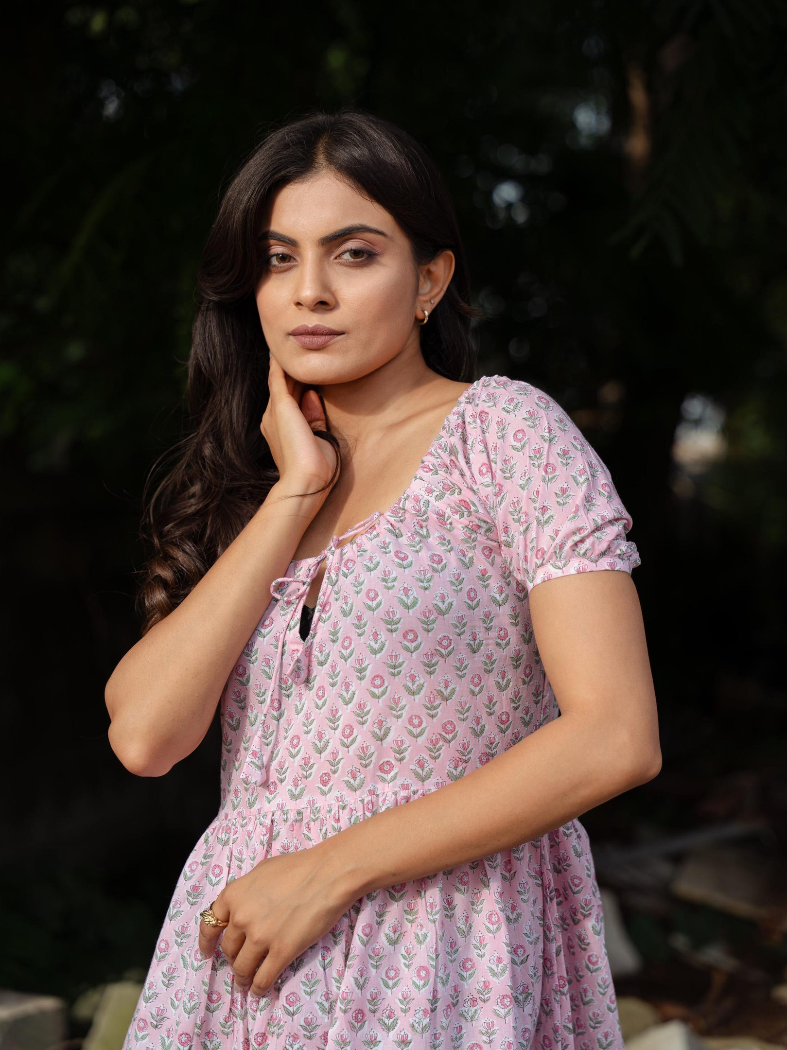 boho-chic-pure-cotton-long-dress-indian-block-print-earthy-elegant-comfy-dayw-se5o2t0k Boho Chic Pure Cotton Long Dress - Indian Block Print, Earthy Elegant Comfy Daywear for Mom in Pink Floral Colourful Summer Loungewear