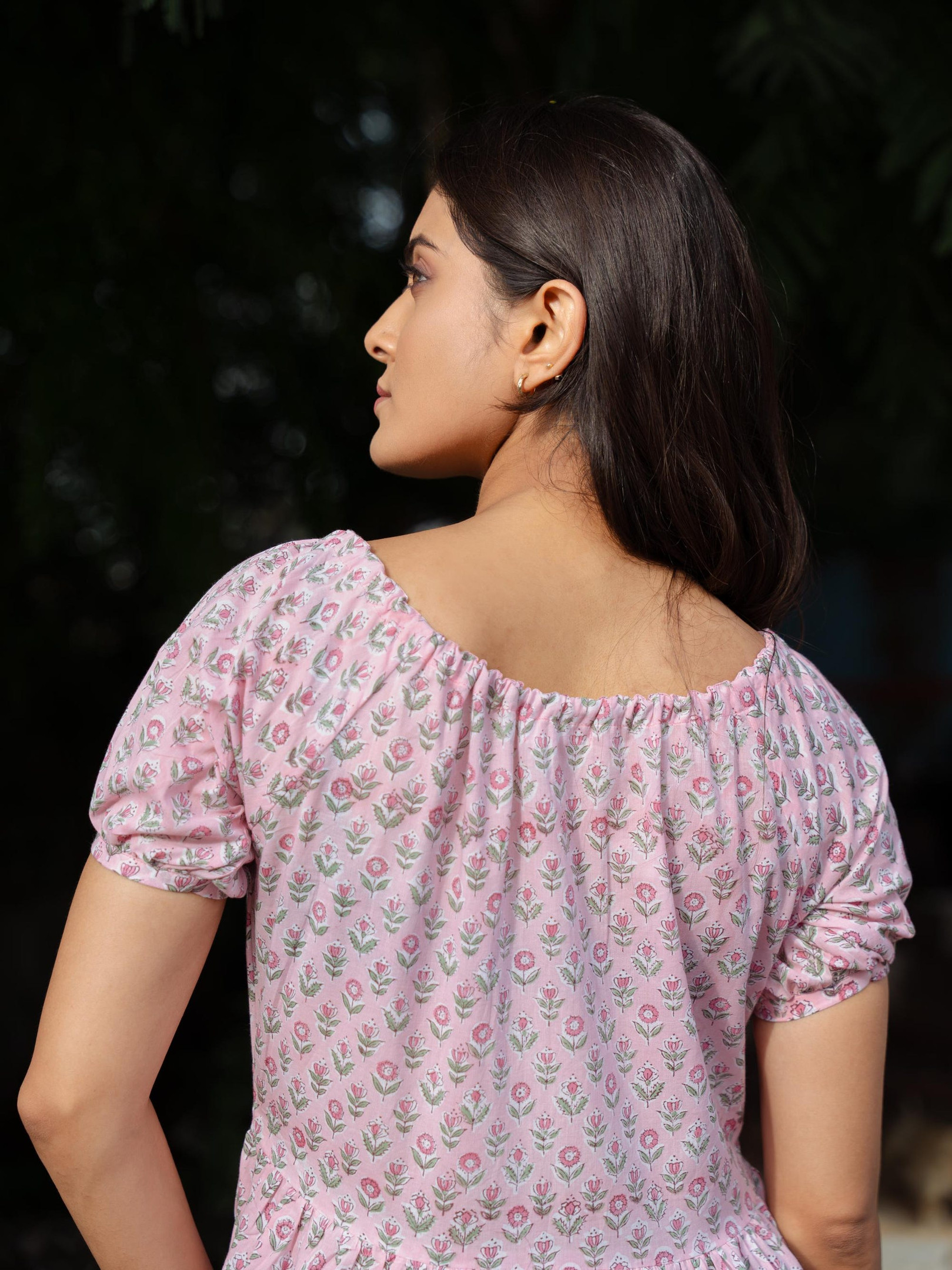 boho-chic-pure-cotton-long-dress-indian-block-print-earthy-elegant-comfy-dayw-se5o2t0k Boho Chic Pure Cotton Long Dress - Indian Block Print, Earthy Elegant Comfy Daywear for Mom in Pink Floral Colourful Summer Loungewear