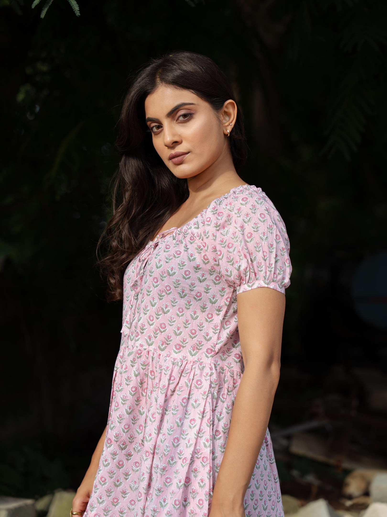 boho-chic-pure-cotton-long-dress-indian-block-print-earthy-elegant-comfy-dayw-se5o2t0k Boho Chic Pure Cotton Long Dress - Indian Block Print, Earthy Elegant Comfy Daywear for Mom in Pink Floral Colourful Summer Loungewear
