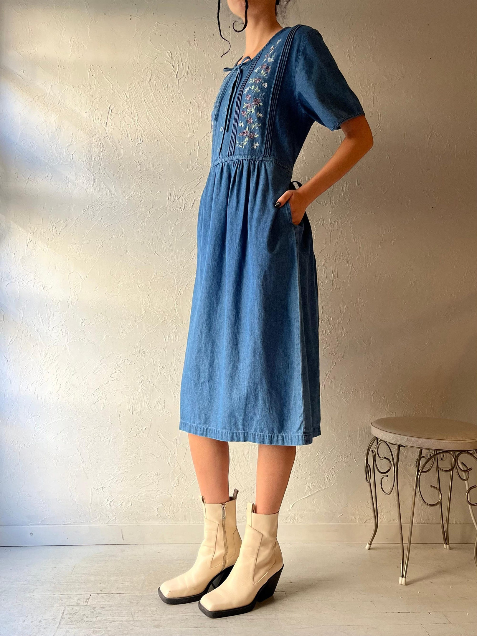 vintage-90s-vi-petites-embroidered-denim-midi-dress-for-women-ae5rdps0 Vintage 90s VI Petites Embroidered Denim Midi Dress for Women