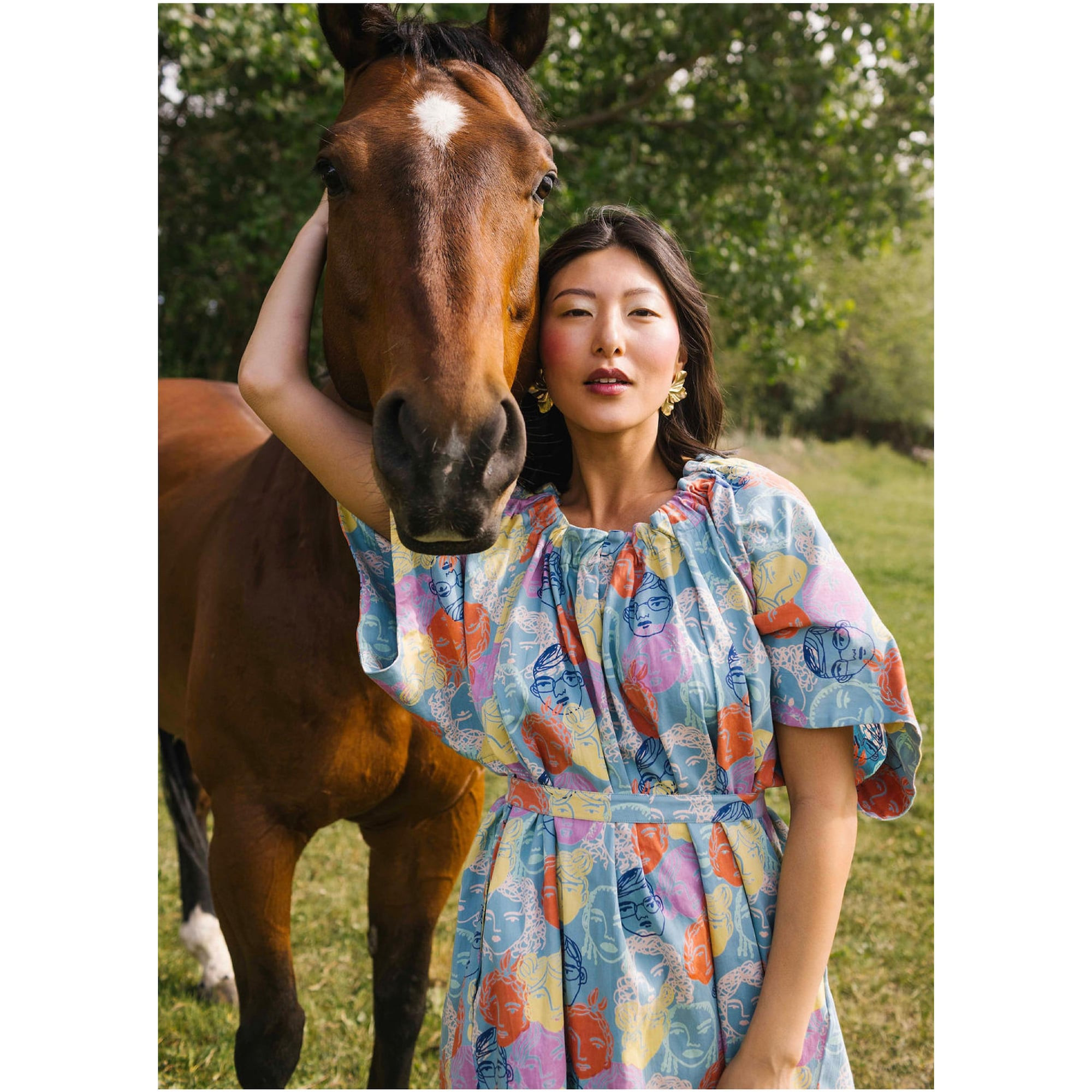 Women’s Blue Floral Summer Dress – Rhonda Floral Face Print Sundress