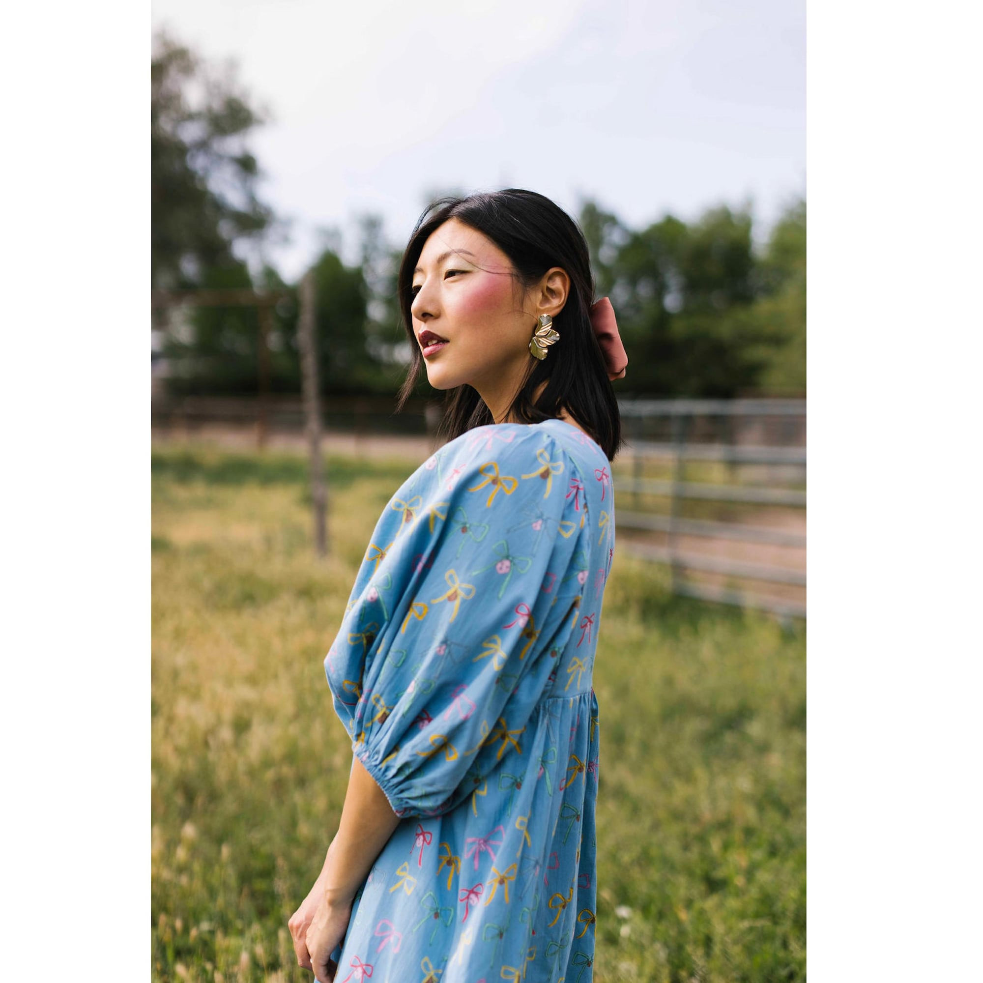 Women’s Norma Boho Chic Blue Floral Dress With Faces Print